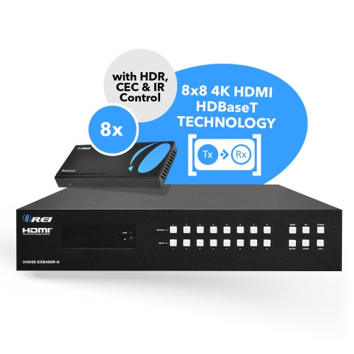 4K 8x8 HDMI Matrix Switcher Extender & HDBaseT Over CAT5e/6/7 Cable up to 500 Feet