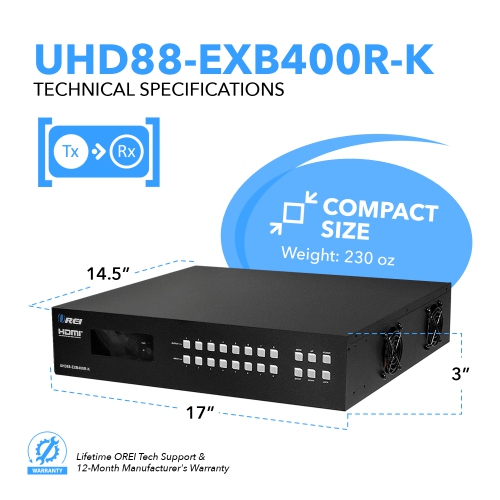 4K 8x8 HDMI Matrix Switcher Extender & HDBaseT Over CAT5e/6/7 Cable up to 500 Feet