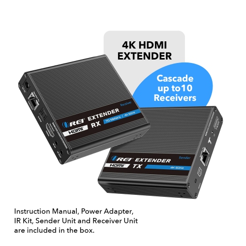 4K HDMI Extender Balun up to 230Ft Over CAT6/7 - One to Many Cascade 4K@60Hz 4:4:4 with HDR, Downscaling
