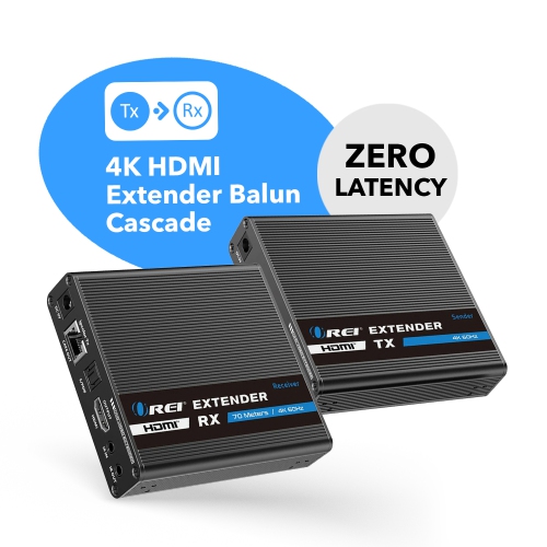 4K HDMI Extender Balun up to 230Ft Over CAT6/7 - One to Many Cascade 4K@60Hz 4:4:4 with HDR, Downscaling
