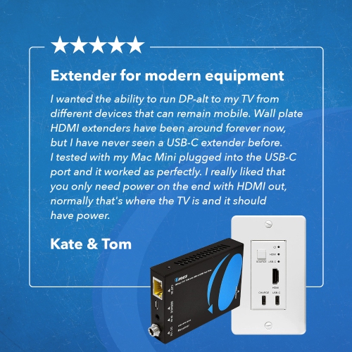 4K HDMI/USB-C Extender Over Single CAT6/7 with 4K@60Hz Wall Plate Transmitter, HDR & IR Control Upto 165ft