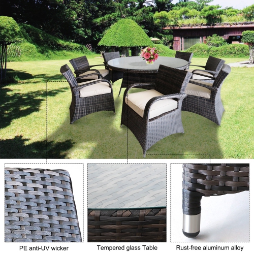 Furniture One 9 Pieces Outdoor Dining Table and Chairs Set Aluminium Full Assemble
