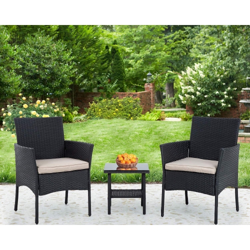 FURNITURE ONE  3 Piece Furniture Patio Wicker Chairs In Black