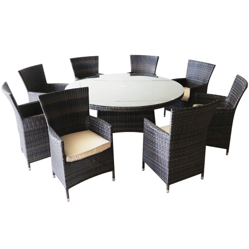 Furniture One 9PCS Wicker Patio Dining Set Rust Free Aluminium Frame Full Assemble
