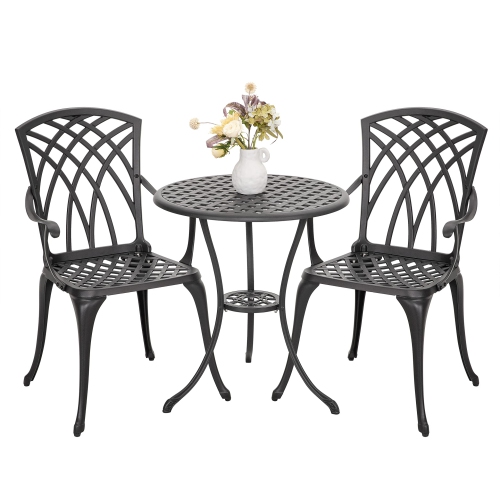 Furniture One 3 Piece Patio Bistro Sets Cast Aluminum Black