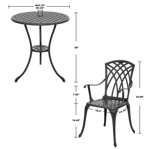 Furniture One 3 Piece Patio Bistro Sets Cast Aluminum Black