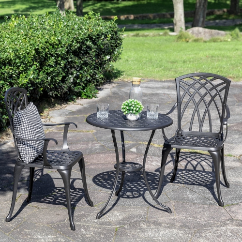 Furniture One 3 Piece Patio Bistro Sets Cast Aluminum Black