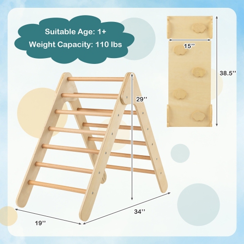 Gymax 3-in-1 Wooden Climbing Triangle Set Triangle Climber w/ Ramp