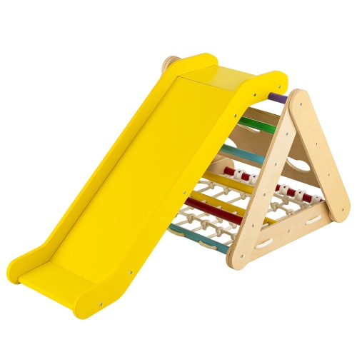 Gymax 4 in 1 Wooden Climbing Triangle Set Triangle Climber w/ Ramp