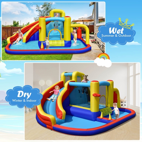 Gymax 7-in-1 Inflatable Water Slide Water Park Kids Bounce Castle With 750W Air Blower