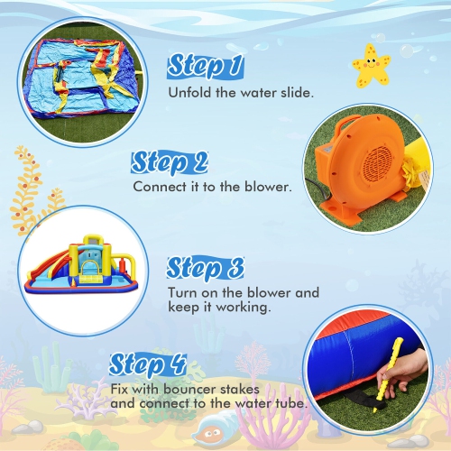 Gymax 7-in-1 Inflatable Water Slide Water Park Kids Bounce Castle With 750W Air Blower