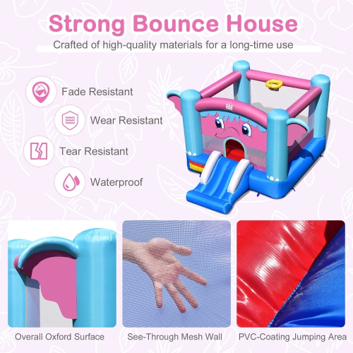 Gymax Inflatable Bounce House 3-in-1 Elephant Theme Inflatable Castle w/ 550W Blower