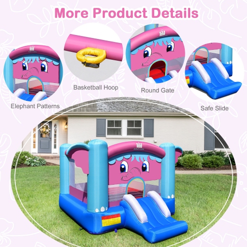 Gymax Inflatable Bounce House 3-in-1 Elephant Theme Inflatable Castle w/ 550W Blower