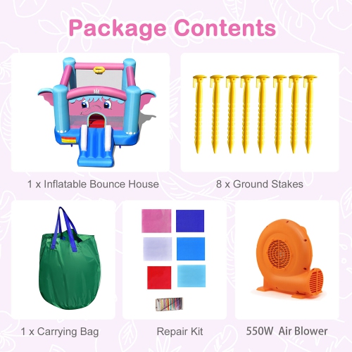 Gymax Inflatable Bounce House 3-in-1 Elephant Theme Inflatable Castle w/ 550W Blower
