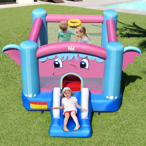 Gymax Inflatable Bounce House 3-in-1 Elephant Theme Inflatable Castle w/ 550W Blower