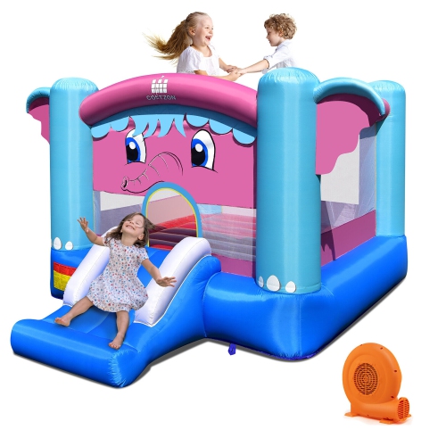 GYMAX  Inflatable Bounce House 3-In-1 Elephant Theme Inflatable Castle W/ 750W Blower