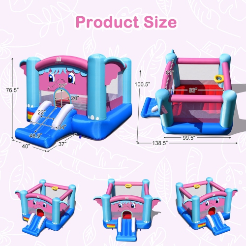 Gymax Inflatable Bounce House 3-in-1 Elephant Theme Inflatable Castle w/ 750W Blower