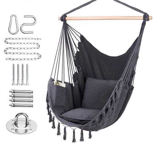 Toile de chaise pivotante avec hamac et 2 coussins de siège avec sac de transport