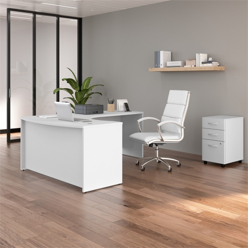 Studio C 60W Right Hand L-Bow Desk with Drawers in White - Engineered Wood