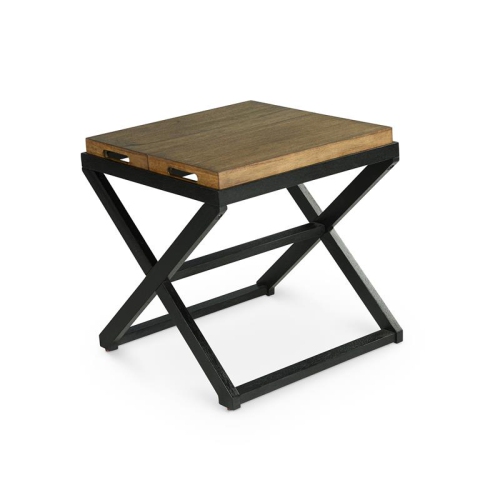 Bowery Hill Mid-Century Walnut and Ebony Solid Wood End Table