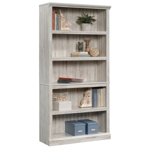 Sauder Misc Storage 5-Shelf Tall Wood Bookcase in White Plank
