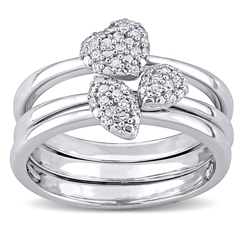 Amour 1/6 CT TW Diamond 3-Piece Stackable Ring Set Silver - Size 6