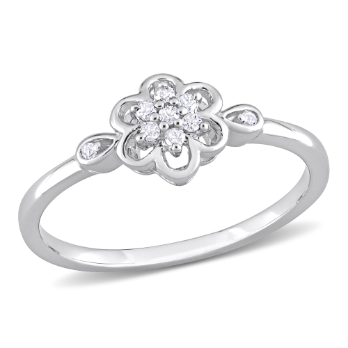 AMOUR  1/10 Ct Tw Diamond Flower Ring - Size 7 In Silver