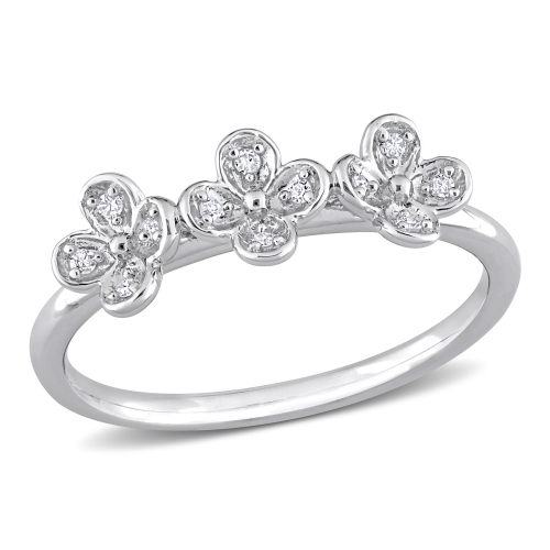 AMOUR  Diamond Accent Floral Ring - Size 6 In Silver