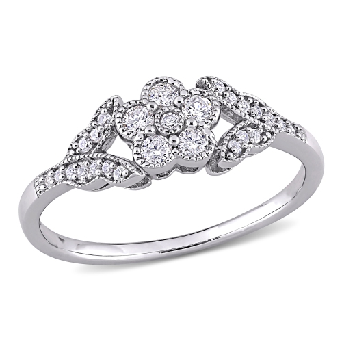 AMOUR  1/4 Ct Tw Diamond Floral Ring - Size 7 In Silver