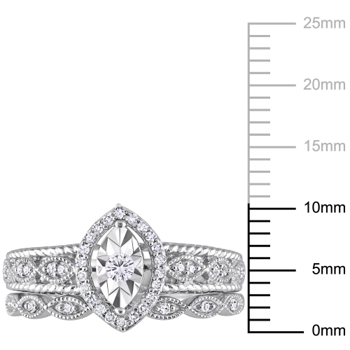Amour 1/5 CT TW Diamond Halo Bridal Ring Set Silver - Size 7