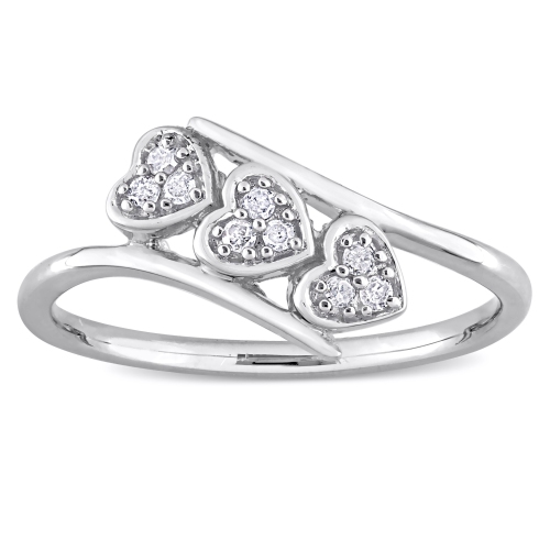 Amour 1/10 CT TW Diamond Heart Bypass Promise Ring Silver - Size 8
