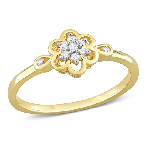 AMOUR  1/10 Ct Tw Diamond Flower Ring Silver - Size 6 In Yellow