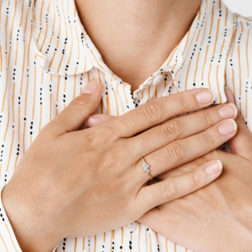 Amour 1/10 CT TW Bague Coeur de Diamant en Argent Jaune