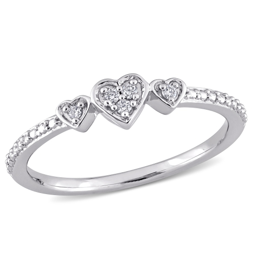 AMOUR  Diamond Accent 3-Heart Eternity Ring - Size 8 In Silver