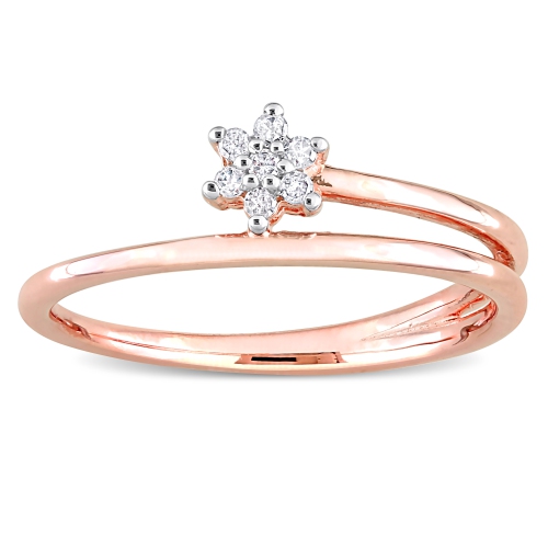 Amour Diamond Accent Floral Promise Ring Pink Silver - Size 8