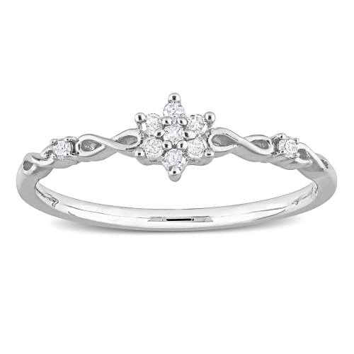 Amour 1/10 CT TW Diamond Floral Promise Ring Silver - Size 7