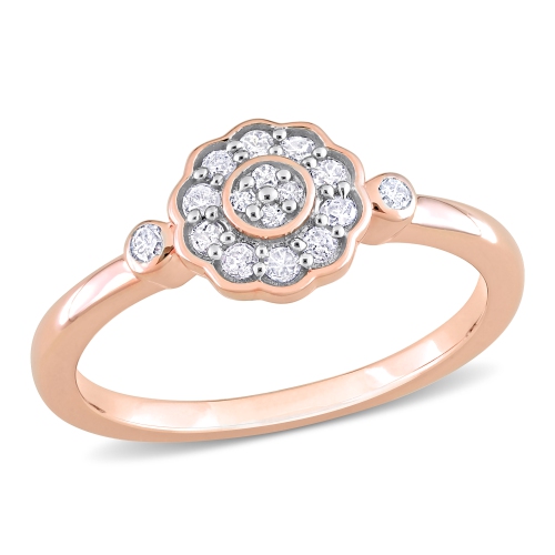 AMOUR  1/5 Ct Tw Diamond Flower Ring Silver - Size 7 In Pink