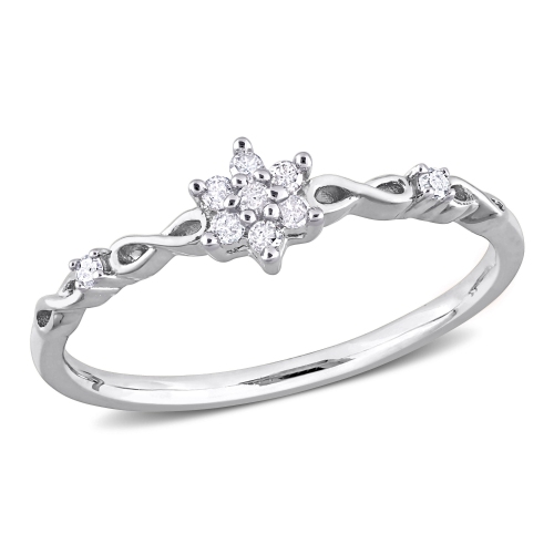 Amour 1/10 CT TW Diamond Floral Promise Ring Silver - Size 8