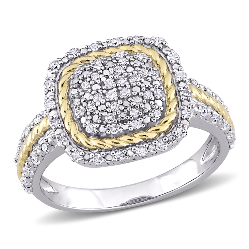 AMOUR  1/3 Ct Tw Diamond Rope Design Ring In 2-Tone - Size 8 In Silver