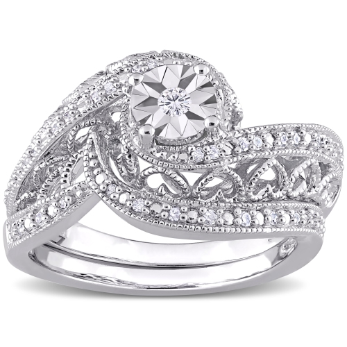 Amour 1/5 CT TW Diamond Vintage Bridal Set Silver - Size 8
