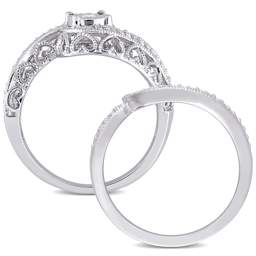 Amour 1/5 CT TW Diamond Vintage Bridal Set Silver - Size 8