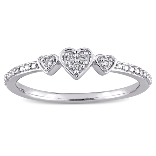 Amour Diamond Accent 3-Heart Eternity Ring Silver - Size 7