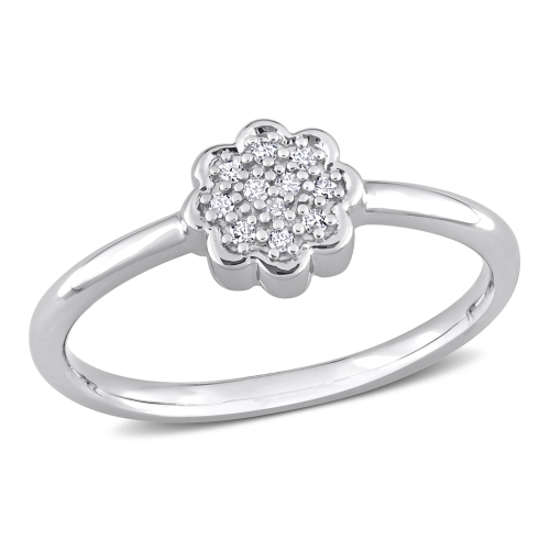 AMOUR  Diamond Accent Floral Ring - Size 6 In Silver