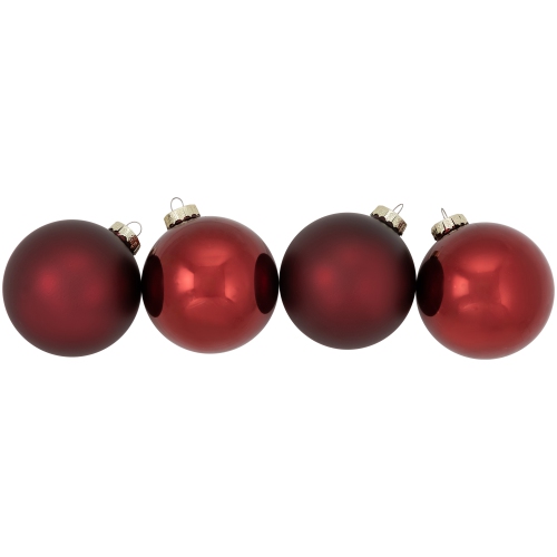 NORTHLIGHT  4Ct Burgundy 2-Finish Glass Christmas Ball Ornaments 4" (100Mm) In Red