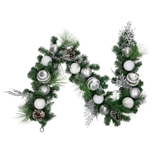 NORTHLIGHT  6' Pine Needle Garland With Pinecones And Striped Christmas Ornaments, Unlit In Green