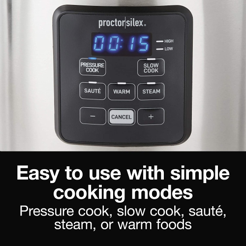 Proctor-Silex Simplicity Autocuiseur électrique 4 en 1, 3 pintes multifonction avec cuisson lente, vapeur, sauté, riz, acier inoxydable
