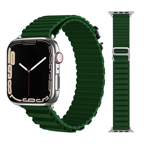 Bracelet de rechange en silicone style alpin et océan pour Apple Watch iWatch Series 1 à 8 SE Ultra, 42mm 44mm 45mm 49mm, Vert