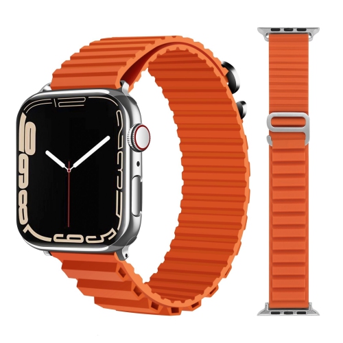 Bracelet de rechange en silicone style alpin et océan pour Apple Watch iWatch Series 1 à 8 SE Ultra, 42mm 44mm 45mm 49mm, orange