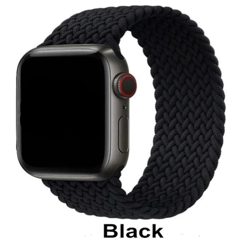 CSMART  Elastic Braided Solo Loop Replacement Band Strap for Apple Watch Iwatch Series 1 to 8 Se Ultra, 42MM 44MM 45MM 49MM In Black
