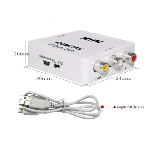 HDMI to AV Converter 1080p HDMI to 3RCA /AV/CVBS Composite Video Audio Adapter Supporting PAL/NTSC with USB Charge Cable for